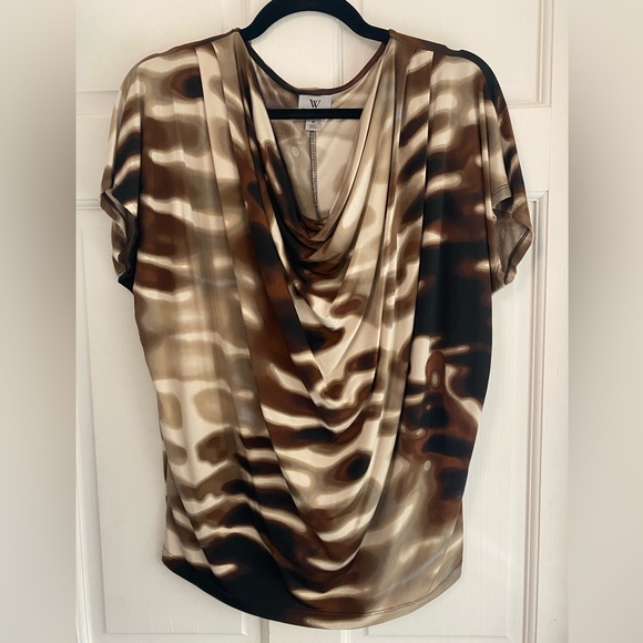 Worthington Tops - Worthington Brown, Tan, and Cream Patterned Drape Neck Top Size Medium/M E‎